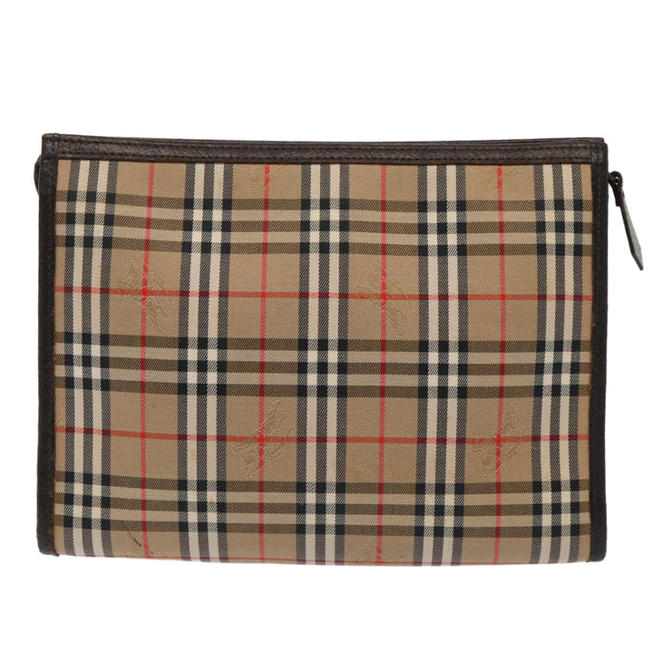 BurberrySs Nova Check Clutch Bag Canvas Leather Beige Brown gold Auth bs17029