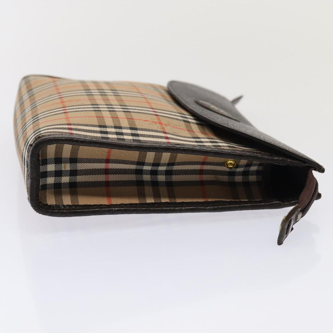 BurberrySs Nova Check Clutch Bag Canvas Leather Beige Brown gold Auth bs17029