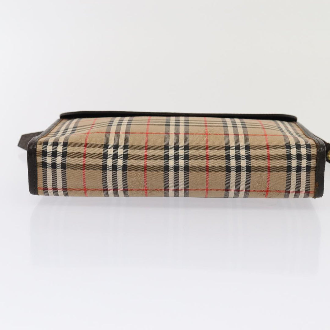 BurberrySs Nova Check Clutch Bag Canvas Leather Beige Brown gold Auth bs17029