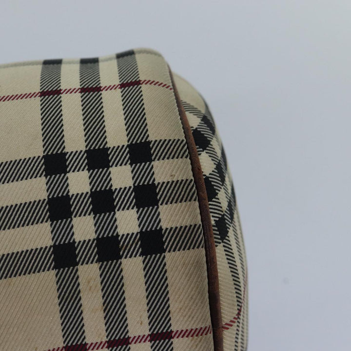 Burberry Nova Check Hand Bag Canvas Beige Silver Auth bs17030