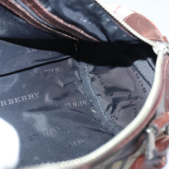 Burberry Nova Check Hand Bag Canvas Beige Silver Auth bs17030