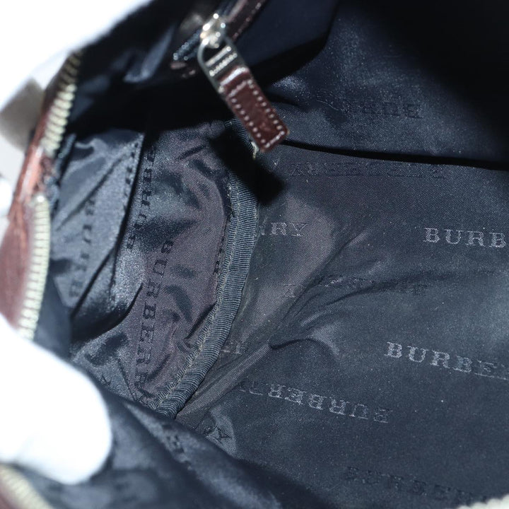 Burberry Nova Check Hand Bag Canvas Beige Silver Auth bs17030