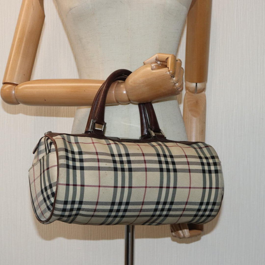 Burberry Nova Check Hand Bag Canvas Beige Silver Auth bs17030