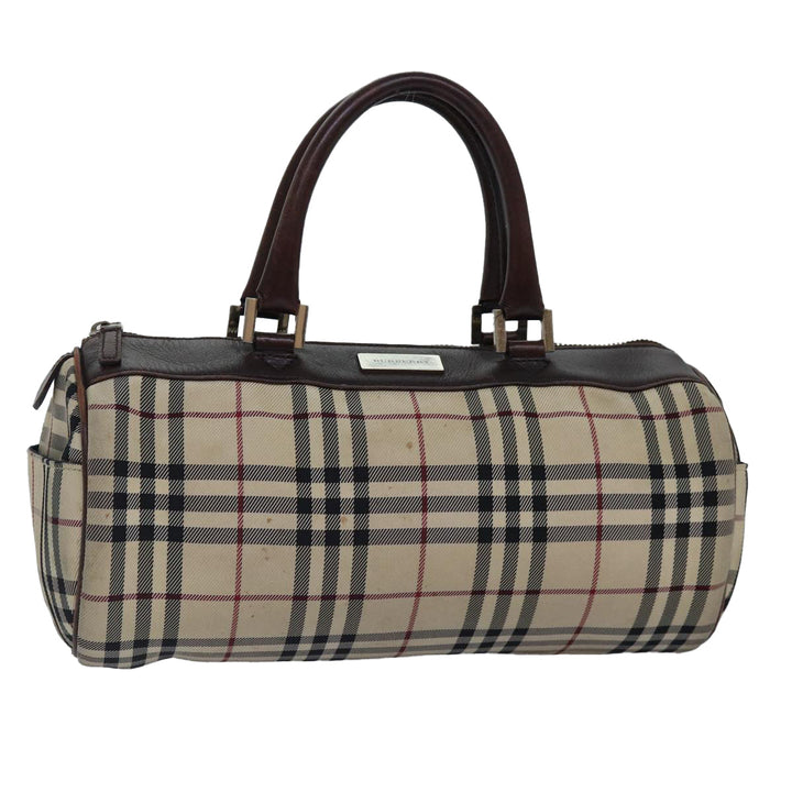 Burberry Nova Check Hand Bag Canvas Beige Silver Auth bs17030