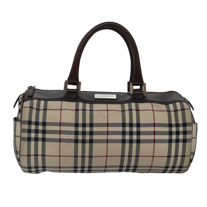 Burberry Nova Check Hand Bag Canvas Beige Silver Auth bs17030