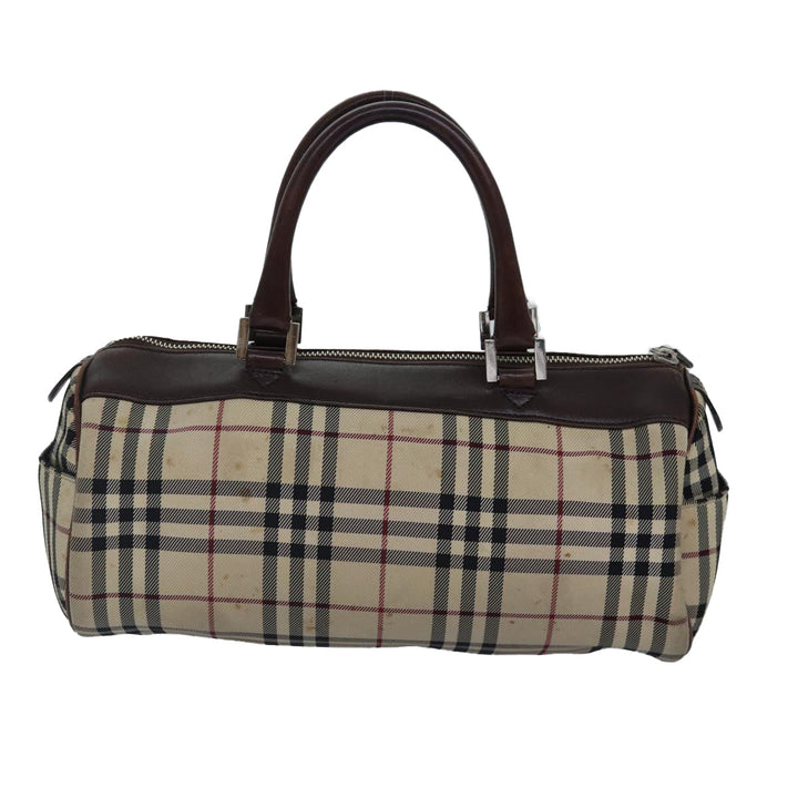 Burberry Nova Check Hand Bag Canvas Beige Silver Auth bs17030