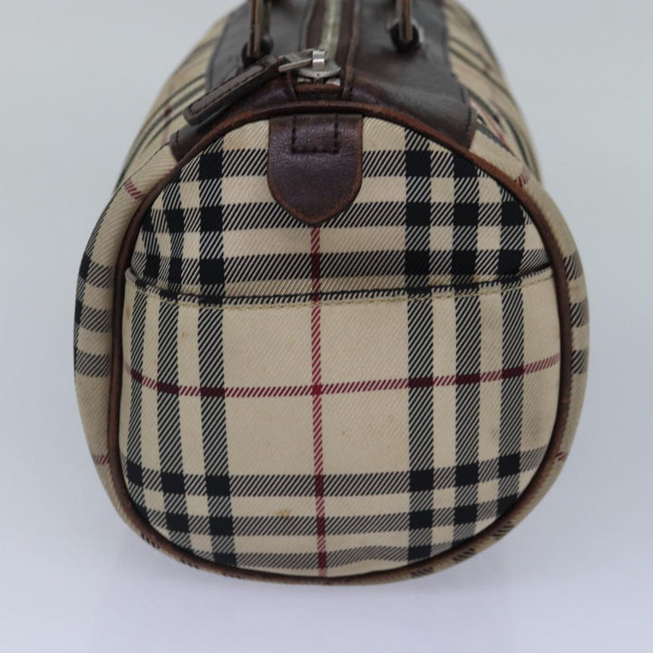 Top Quality Burberry Nova Check Hand Bag Canvas Beige Silver Auth bs17030