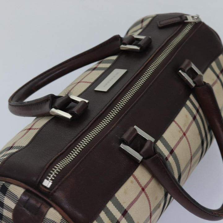 Burberry Nova Check Hand Bag Canvas Beige Silver Auth bs17030
