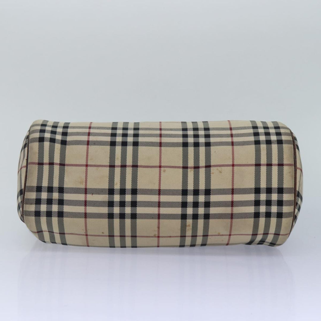 Burberry Nova Check Hand Bag Canvas Beige Silver Auth bs17030