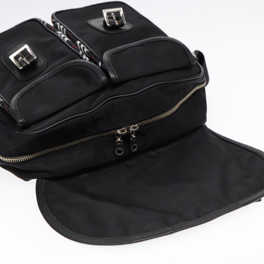 Burberry Nova Check Black label Shoulder Bag Nylon Black Silver Auth bs17031