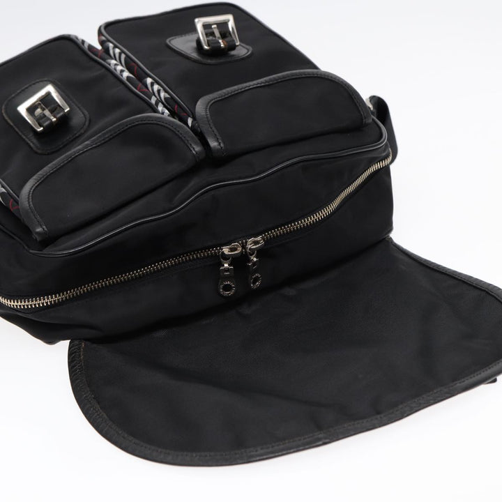 Burberry Nova Check Black label Shoulder Bag Nylon Black Silver Auth bs17031