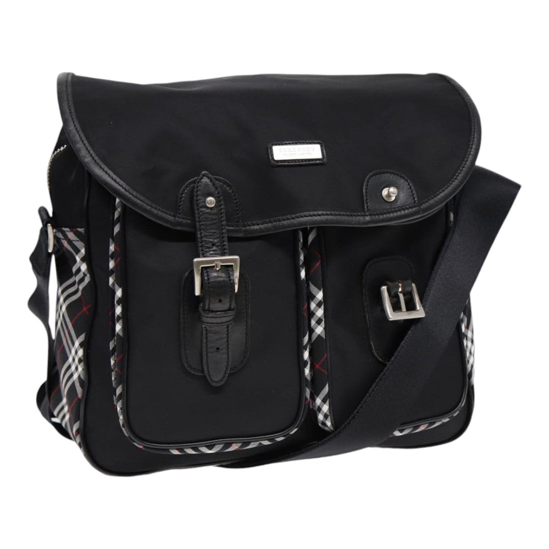 Burberry Nova Check Black label Shoulder Bag Nylon Black Silver Auth bs17031