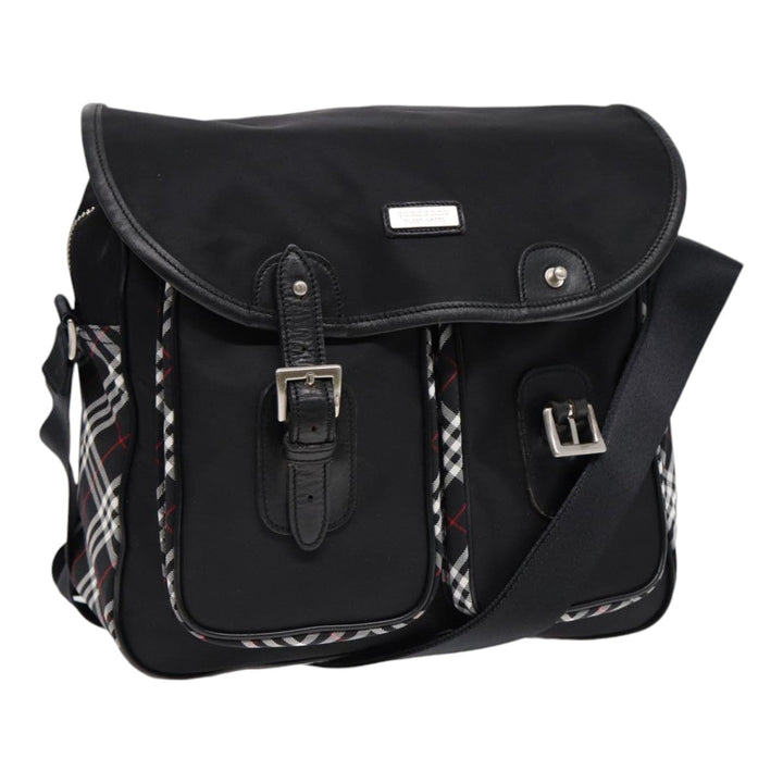 Burberry Nova Check Black label Shoulder Bag Nylon Black Silver Auth bs17031
