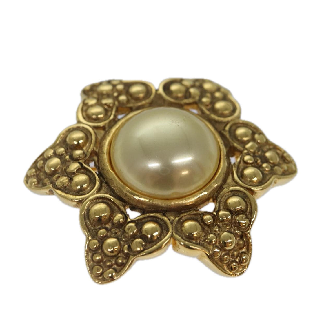 Chanel Brooch Metal Gold Tone CC Auth bs17053
