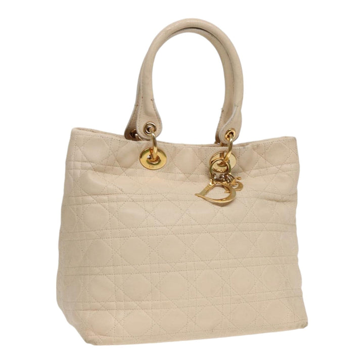 CHRISTIAN Top quality Dior Lady Top quality Dior Canage Hand Bag Leather Cream Gold Auth bs17094