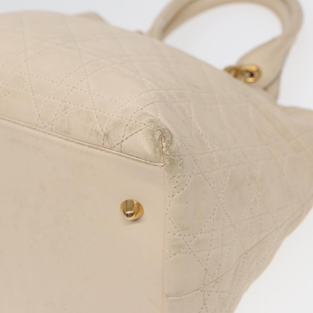 CHRISTIAN Top quality Dior Lady Top quality Dior Canage Hand Bag Leather Cream Gold Auth bs17094