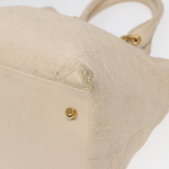 CHRISTIAN Top quality Dior Lady Top quality Dior Canage Hand Bag Leather Cream Gold Auth bs17094
