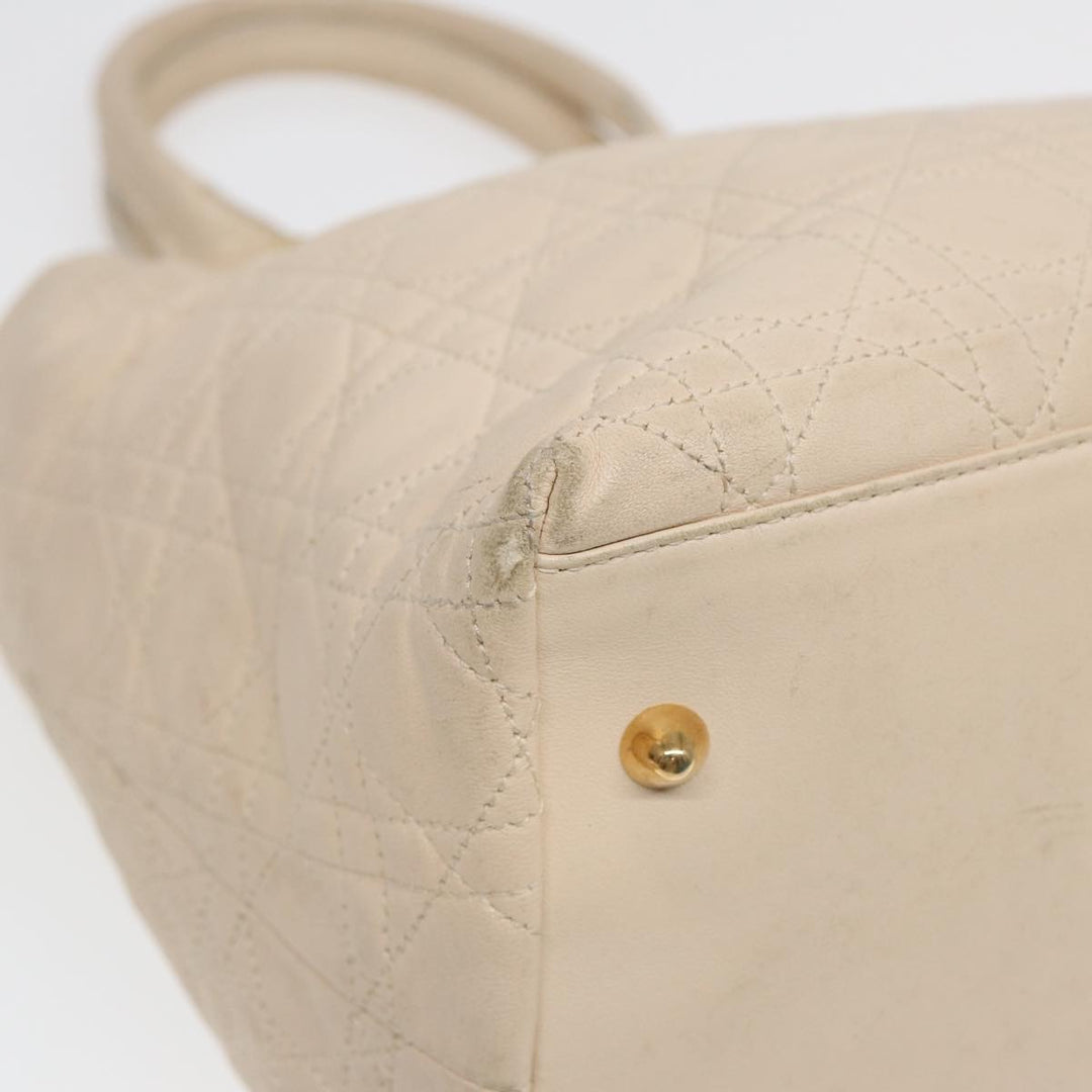 CHRISTIAN Top quality Dior Lady Top quality Dior Canage Hand Bag Leather Cream Gold Auth bs17094