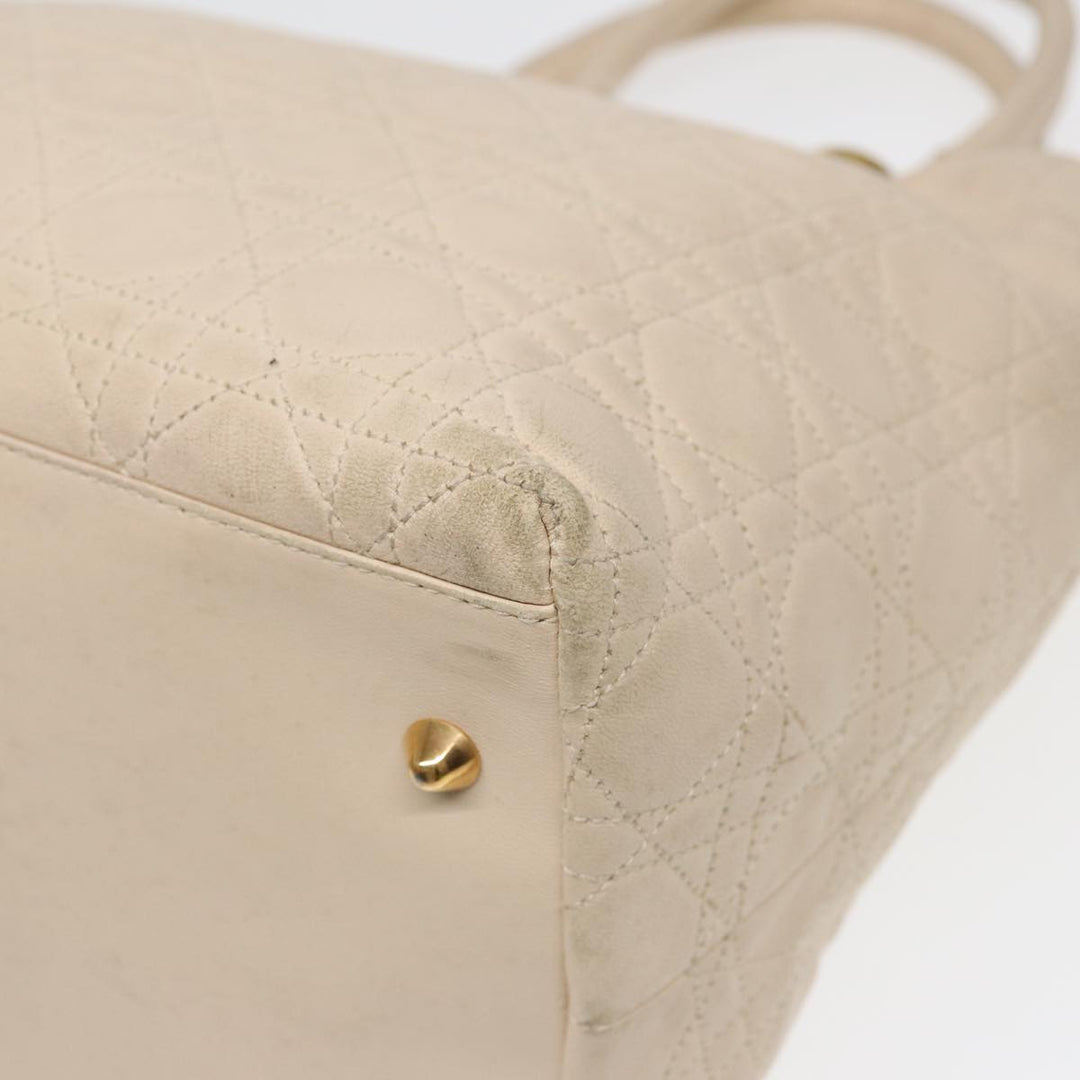 CHRISTIAN Top quality Dior Lady Top quality Dior Canage Hand Bag Leather Cream Gold Auth bs17094