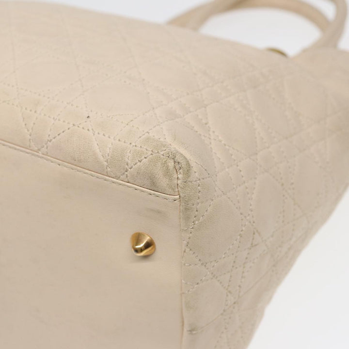 CHRISTIAN Top quality Dior Lady Top quality Dior Canage Hand Bag Leather Cream Gold Auth bs17094