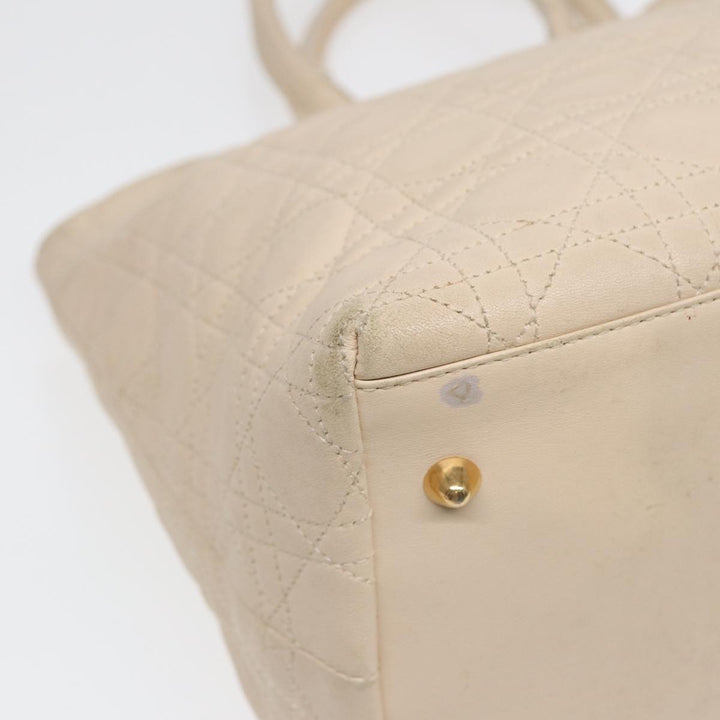 CHRISTIAN Top quality Dior Lady Top quality Dior Canage Hand Bag Leather Cream Gold Auth bs17094
