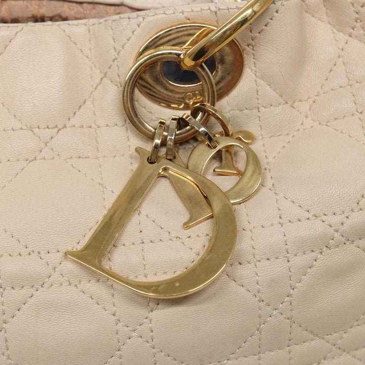 CHRISTIAN Top quality Dior Lady Top quality Dior Canage Hand Bag Leather Cream Gold Auth bs17094