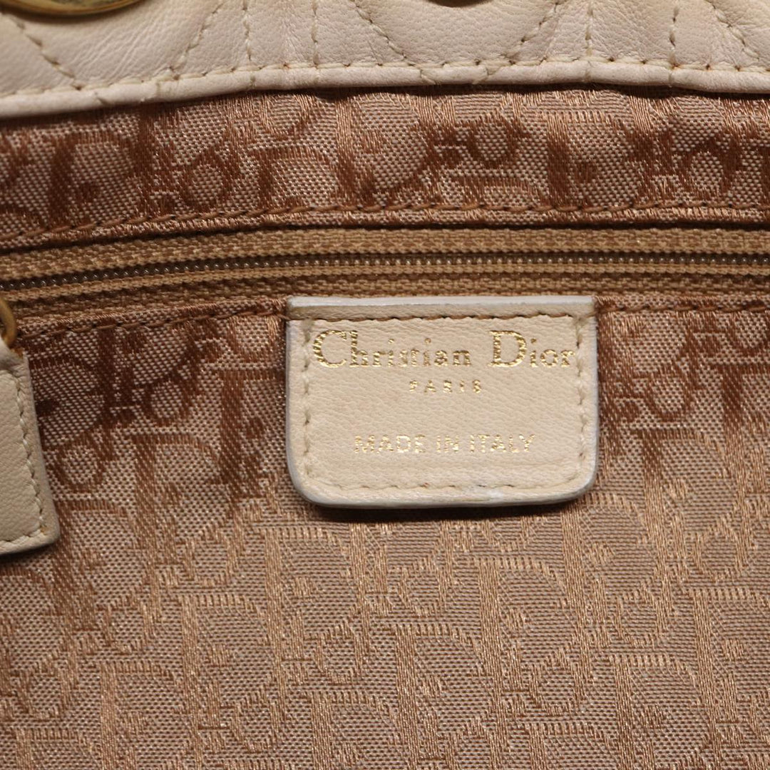 CHRISTIAN Top quality Dior Lady Top quality Dior Canage Hand Bag Leather Cream Gold Auth bs17094