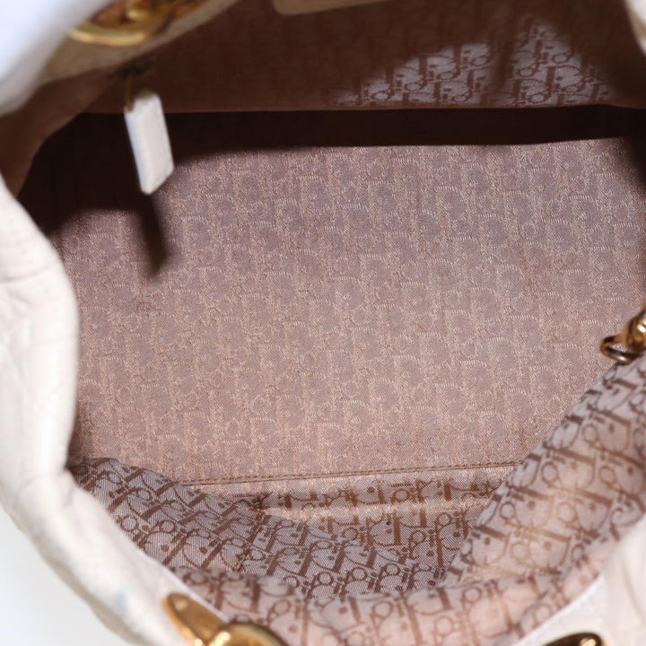 CHRISTIAN Top quality Dior Lady Top quality Dior Canage Hand Bag Leather Cream Gold Auth bs17094