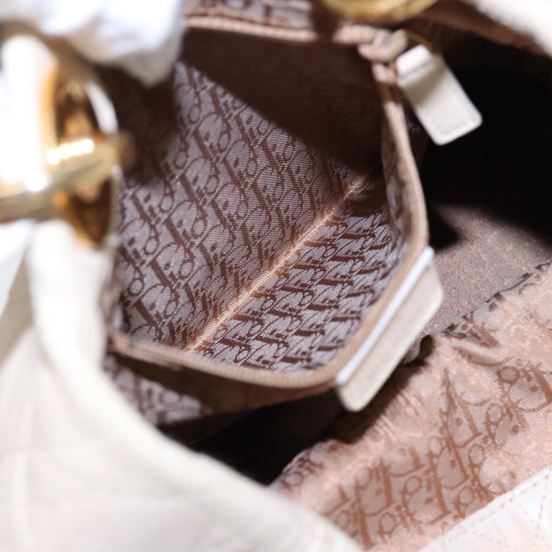 CHRISTIAN Top quality Dior Lady Top quality Dior Canage Hand Bag Leather Cream Gold Auth bs17094