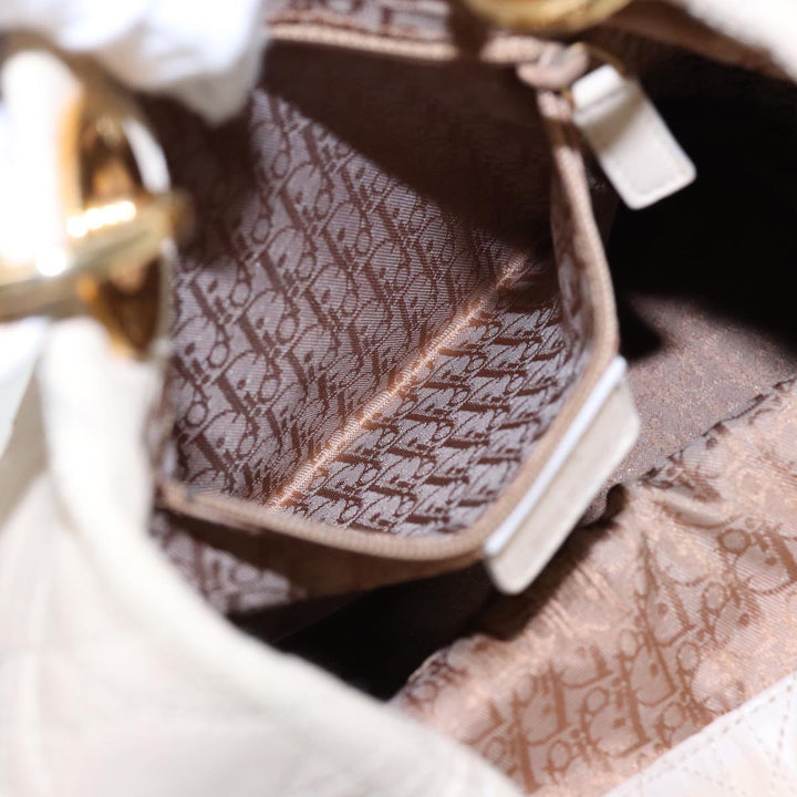 CHRISTIAN Top quality Dior Lady Top quality Dior Canage Hand Bag Leather Cream Gold Auth bs17094
