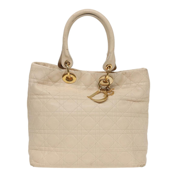 CHRISTIAN Top quality Dior Lady Top quality Dior Canage Hand Bag Leather Cream Gold Auth bs17094