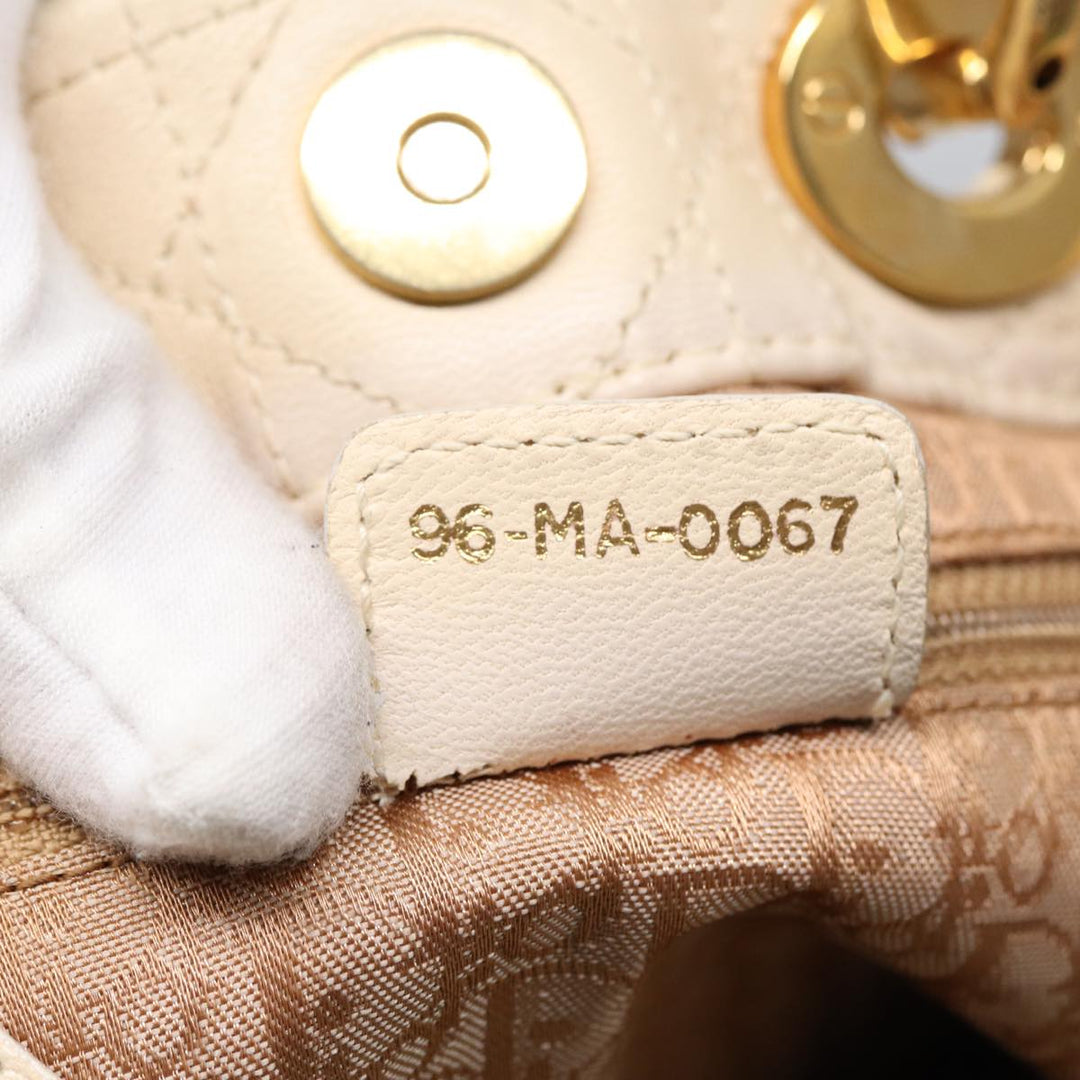 CHRISTIAN Top quality Dior Lady Top quality Dior Canage Hand Bag Leather Cream Gold Auth bs17094