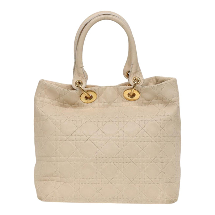 CHRISTIAN Top quality Dior Lady Top quality Dior Canage Hand Bag Leather Cream Gold Auth bs17094