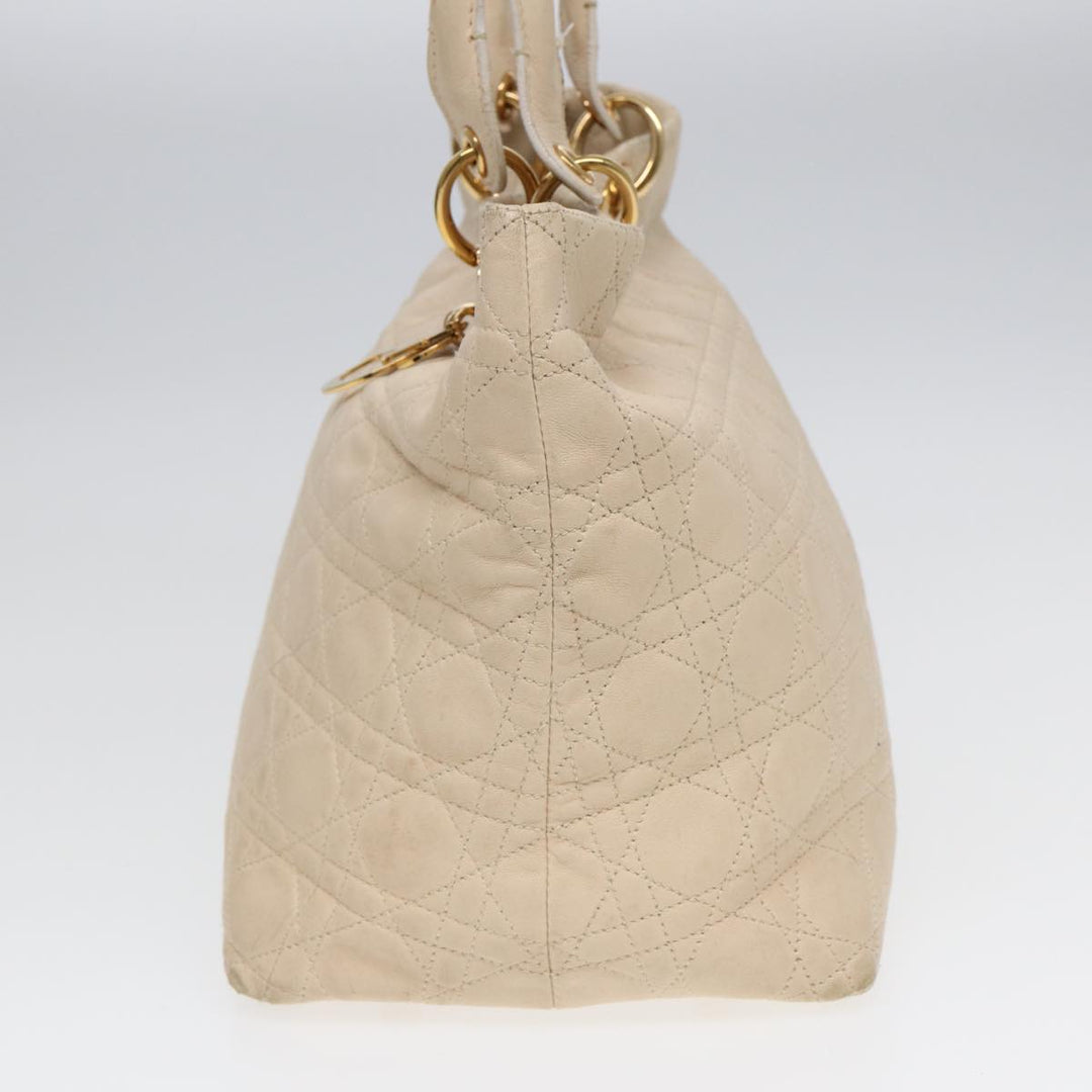 CHRISTIAN Top quality Dior Lady Top quality Dior Canage Hand Bag Leather Cream Gold Auth bs17094