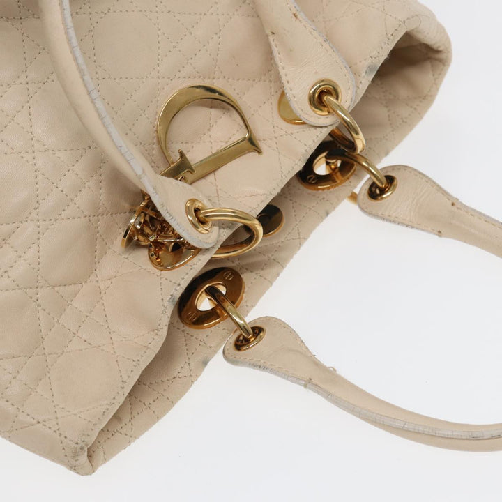 CHRISTIAN Top quality Dior Lady Top quality Dior Canage Hand Bag Leather Cream Gold Auth bs17094