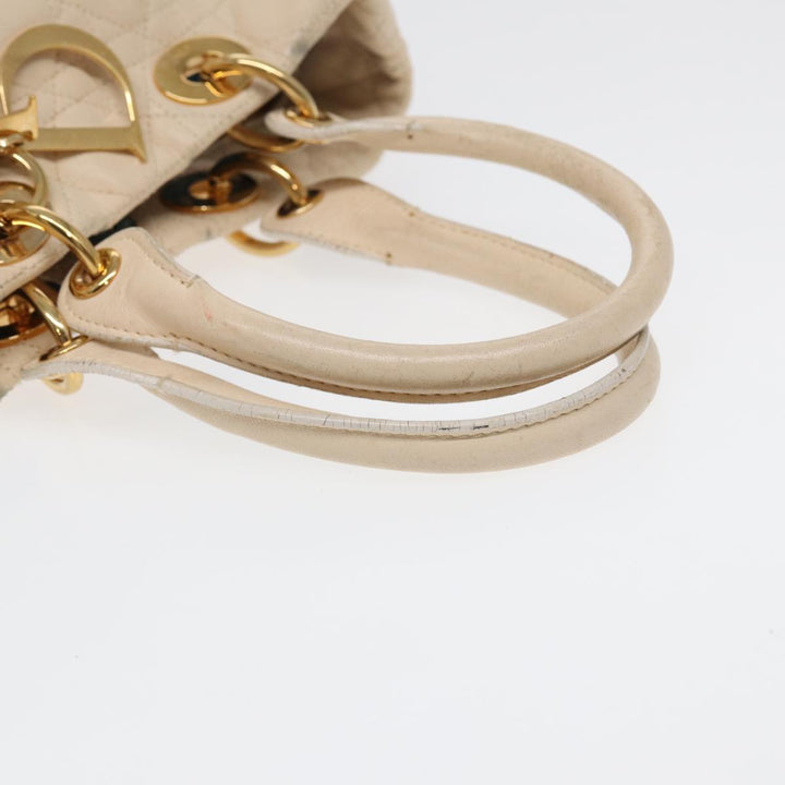 CHRISTIAN Top quality Dior Lady Top quality Dior Canage Hand Bag Leather Cream Gold Auth bs17094