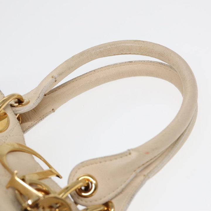 CHRISTIAN Top quality Dior Lady Top quality Dior Canage Hand Bag Leather Cream Gold Auth bs17094
