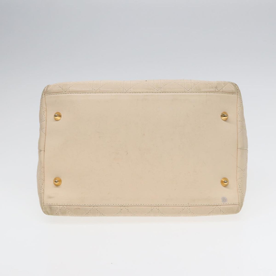 CHRISTIAN Top quality Dior Lady Top quality Dior Canage Hand Bag Leather Cream Gold Auth bs17094