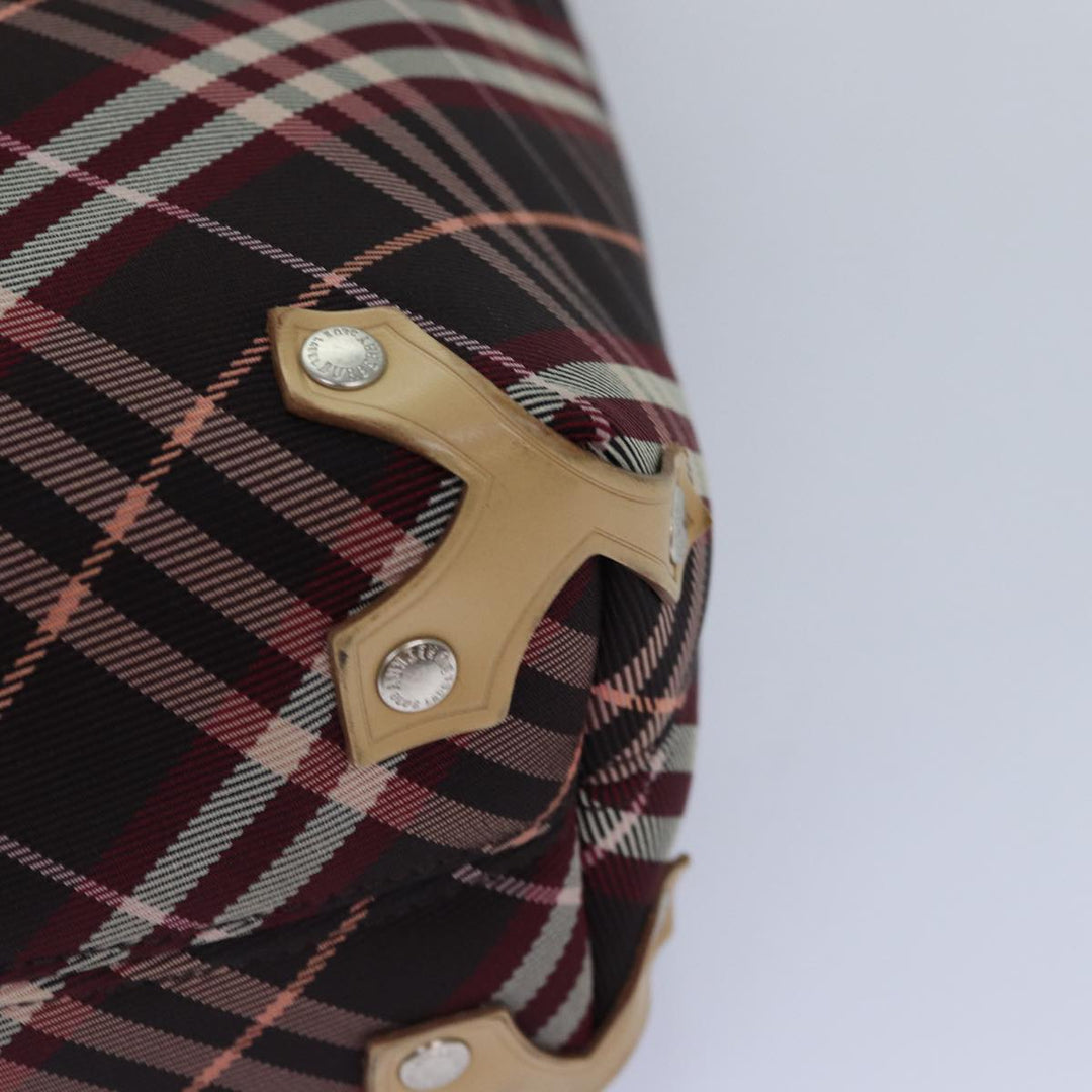 Burberry Nova Check Blue Label Tote Bag Canvas Red Silver Auth bs17113