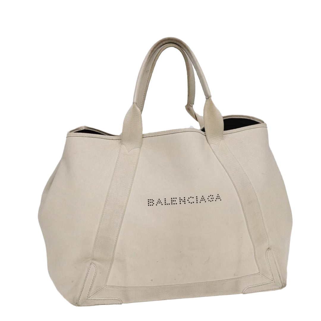 Top Quality Balenciaga Navy Cabas Hand Bag Leather White Silver 339936 Auth bs17140