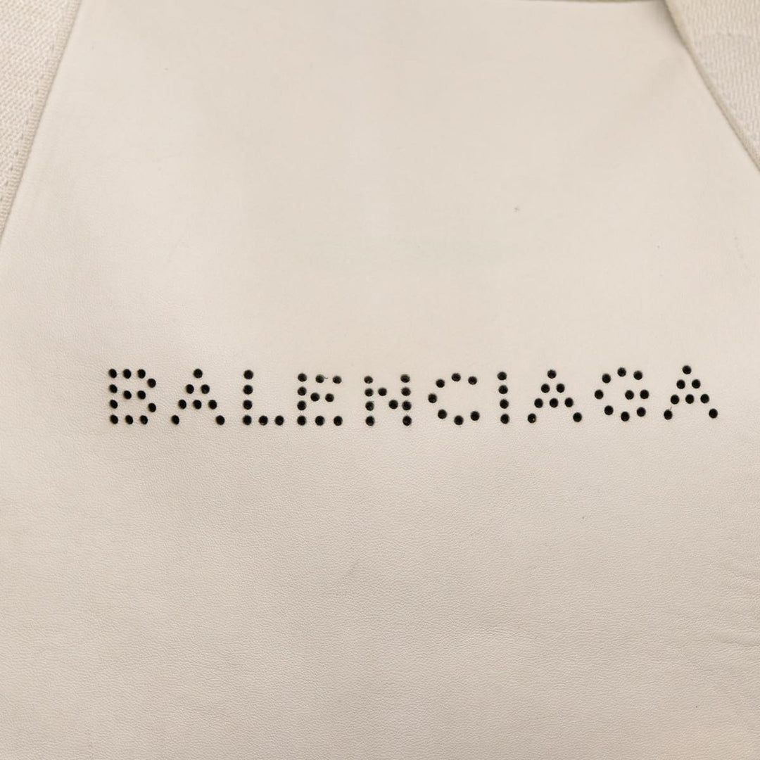 Top Quality Balenciaga Navy Cabas Hand Bag Leather White Silver 339936 Auth bs17140