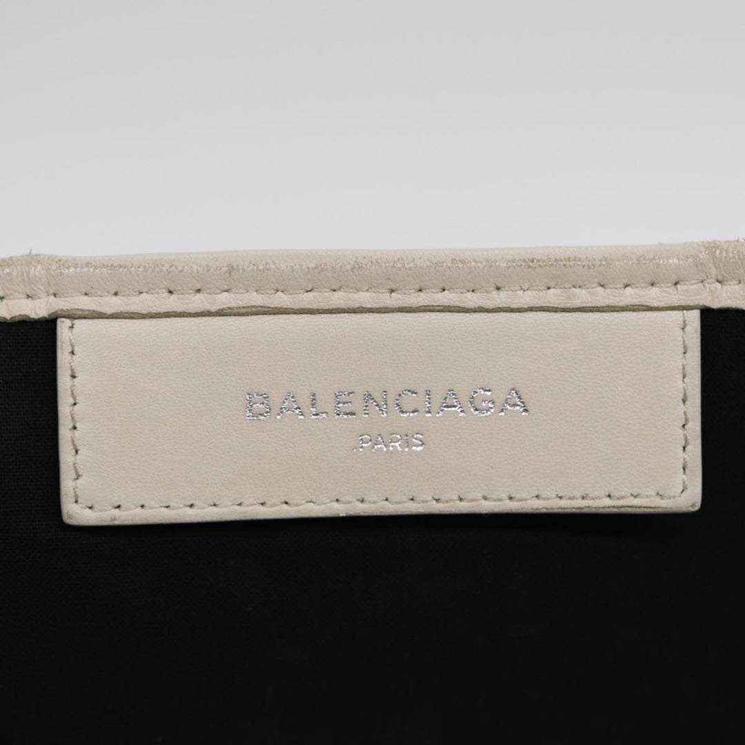 Top Quality Balenciaga Navy Cabas Hand Bag Leather White Silver 339936 Auth bs17140