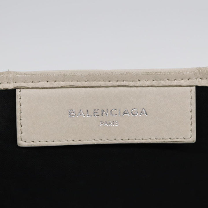 Top Quality Balenciaga Navy Cabas Hand Bag Leather White Silver 339936 Auth bs17140