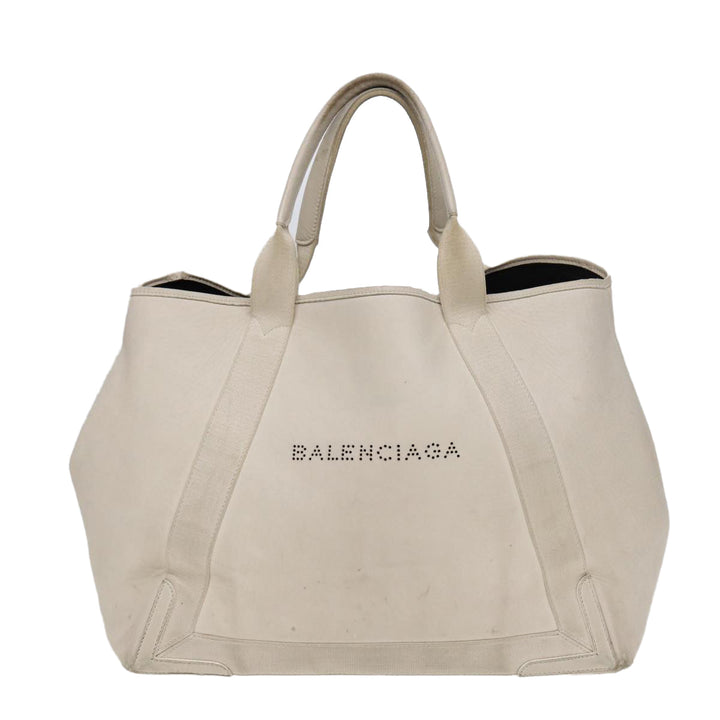 Top Quality Balenciaga Navy Cabas Hand Bag Leather White Silver 339936 Auth bs17140