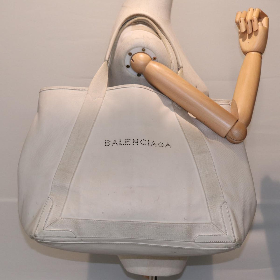 Top Quality Balenciaga Navy Cabas Hand Bag Leather White Silver 339936 Auth bs17140