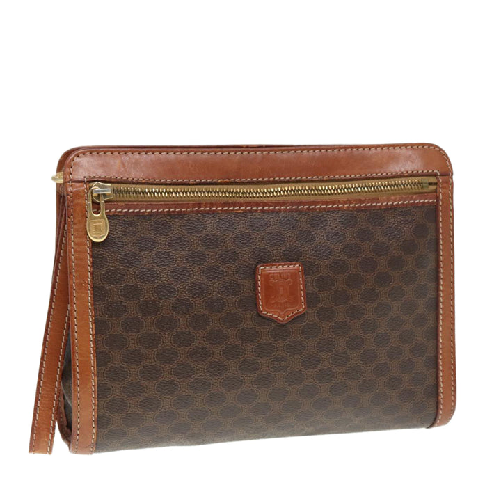 Celine Macadam Canvas Clutch Bag PVC Leather Brown Auth bs17199