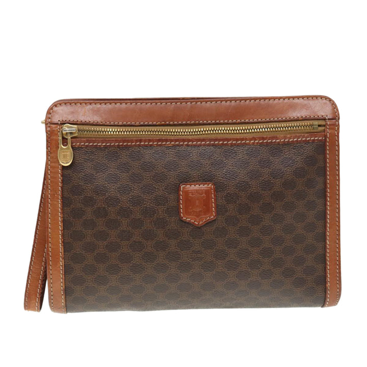 Celine Macadam Canvas Clutch Bag PVC Leather Brown Auth bs17199
