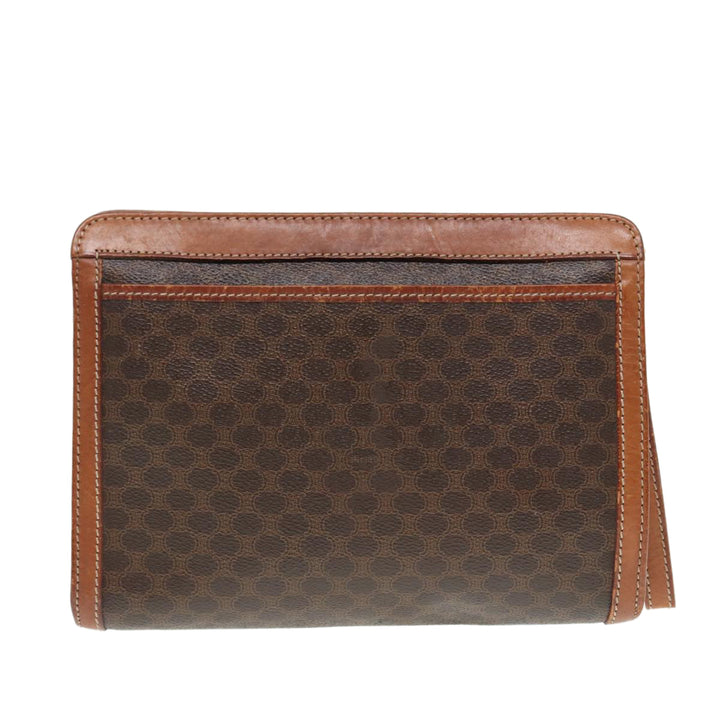 Celine Macadam Canvas Clutch Bag PVC Leather Brown Auth bs17199