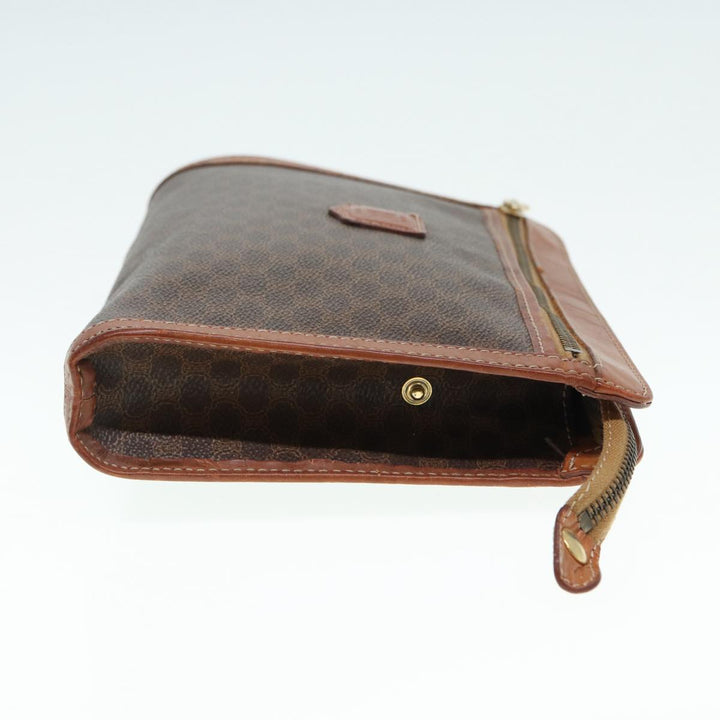 Celine Macadam Canvas Clutch Bag PVC Leather Brown Auth bs17199