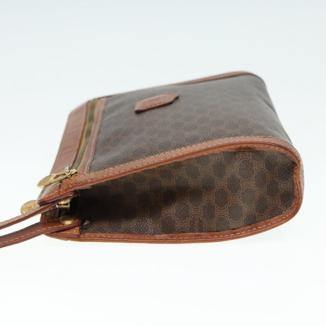 Celine Macadam Canvas Clutch Bag PVC Leather Brown Auth bs17199